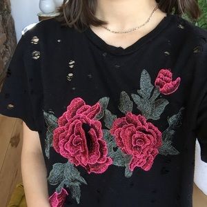 Distressed Floral Crop Top size S